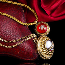 Load image into Gallery viewer, Spectacular Antique Victorian Etruscan Style 15ct Gold Rock Crystal Cabochon Pendant Necklace - c.1870
