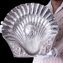 Load image into Gallery viewer, A Spectacular &amp; Huge Antique Victorian Solid Silver Shell Basin Dish / Bowl (40cm+) - Hunt &amp; Roskell, London 1846
