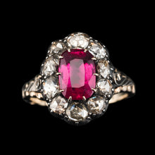 Load image into Gallery viewer, Fabulous Antique Victorian Rubellite/Pink Tourmaline &amp; Diamond Cluster Ring - c.1880
