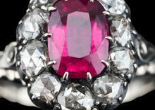 Load image into Gallery viewer, Fabulous Antique Victorian Rubellite/Pink Tourmaline &amp; Diamond Cluster Ring - c.1880
