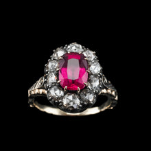 Load image into Gallery viewer, Fabulous Antique Victorian Rubellite/Pink Tourmaline &amp; Diamond Cluster Ring - c.1880
