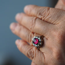 Load image into Gallery viewer, Fabulous Antique Victorian Rubellite/Pink Tourmaline &amp; Diamond Cluster Ring - c.1880
