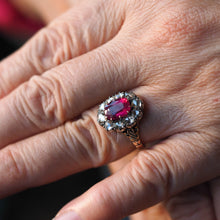 Load image into Gallery viewer, Fabulous Antique Victorian Rubellite/Pink Tourmaline &amp; Diamond Cluster Ring - c.1880
