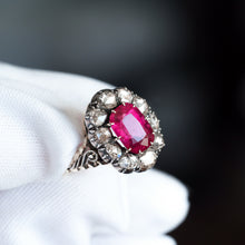 Load image into Gallery viewer, Fabulous Antique Victorian Rubellite/Pink Tourmaline &amp; Diamond Cluster Ring - c.1880
