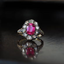 Load image into Gallery viewer, Fabulous Antique Victorian Rubellite/Pink Tourmaline &amp; Diamond Cluster Ring - c.1880
