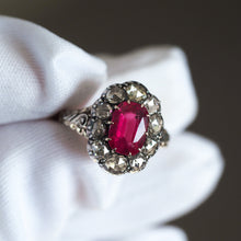 Load image into Gallery viewer, Fabulous Antique Victorian Rubellite/Pink Tourmaline &amp; Diamond Cluster Ring - c.1880
