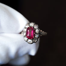 Load image into Gallery viewer, Fabulous Antique Victorian Rubellite/Pink Tourmaline &amp; Diamond Cluster Ring - c.1880
