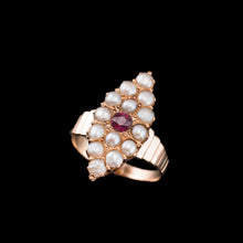Load image into Gallery viewer, Antique Victorian Ruby &amp; Seed Pearl Navette Ring 14ct Rose Gold - c.1900
