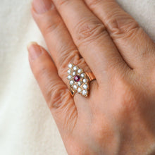 Load image into Gallery viewer, Antique Victorian Ruby &amp; Seed Pearl Navette Ring 14ct Rose Gold - c.1900
