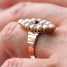 Load image into Gallery viewer, Antique Victorian Ruby &amp; Seed Pearl Navette Ring 14ct Rose Gold - c.1900
