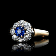 Load image into Gallery viewer, Antique Victorian Sapphire &amp; Diamond 18ct Gold Cluster Ring - c.1900
