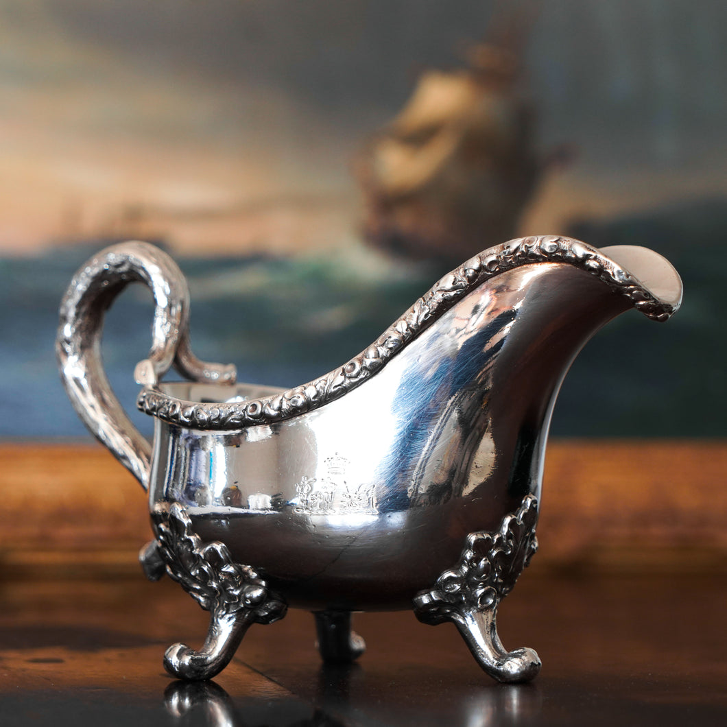 Rare Antique Victorian Sterling Silver Naturalistic Sauce Boat with Fabulous Acorn Design - London 1881