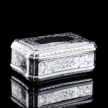Load image into Gallery viewer, Antique Solid Silver Table Snuff Box, Cartouche Shape and Engraved - Edward Smith 1854
