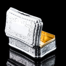 Load image into Gallery viewer, Antique Solid Silver Table Snuff Box, Cartouche Shape and Engraved - Edward Smith 1854
