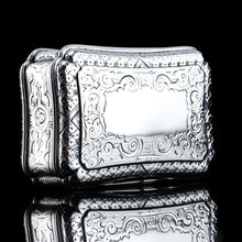 Load image into Gallery viewer, Antique Solid Silver Table Snuff Box, Cartouche Shape and Engraved - Edward Smith 1854
