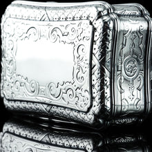 Load image into Gallery viewer, Antique Solid Silver Table Snuff Box, Cartouche Shape and Engraved - Edward Smith 1854
