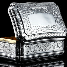 Load image into Gallery viewer, Antique Solid Silver Table Snuff Box, Cartouche Shape and Engraved - Edward Smith 1854
