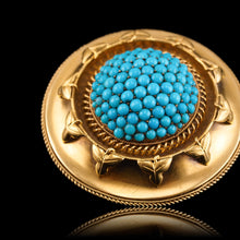 Load image into Gallery viewer, Antique Victorian Turquoise Pendant Necklace/Brooch 18ct Gold Etruscan Revival Design - c.1880
