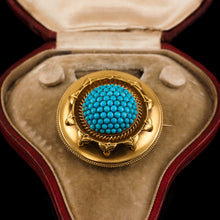 Load image into Gallery viewer, Antique Victorian Turquoise Pendant Necklace/Brooch 18ct Gold Etruscan Revival Design - c.1880
