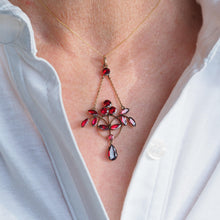 Load image into Gallery viewer, Antique Garnet Pendant Necklace 9K Gold Art Nouveau Design - c.1900
