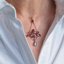 Load image into Gallery viewer, Antique Garnet Pendant Necklace 9K Gold Art Nouveau Design - c.1900
