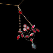 Load image into Gallery viewer, Antique Garnet Pendant Necklace 9K Gold Art Nouveau Design - c.1900
