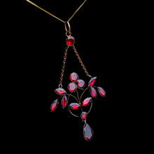 Load image into Gallery viewer, Antique Garnet Pendant Necklace 9K Gold Art Nouveau Design - c.1900
