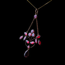 Load image into Gallery viewer, Antique Garnet Pendant Necklace 9K Gold Art Nouveau Design - c.1900
