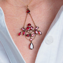 Load image into Gallery viewer, Antique Garnet Pendant Necklace 9K Gold Art Nouveau Design - c.1900
