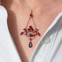 Load image into Gallery viewer, Antique Garnet Pendant Necklace 9K Gold Art Nouveau Design - c.1900
