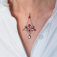 Load image into Gallery viewer, Antique Garnet Pendant Necklace 9K Gold Art Nouveau Design - c.1900
