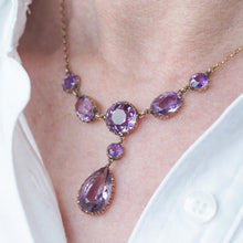 Load image into Gallery viewer, Antique Amethyst Necklace with Riviere/Drop Design 9K Gold c.1900
