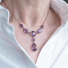 Load image into Gallery viewer, Antique Amethyst Necklace with Riviere/Drop Design 9K Gold c.1900
