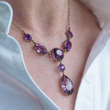 Load image into Gallery viewer, Antique Amethyst Necklace with Riviere/Drop Design 9K Gold c.1900
