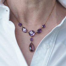 Load image into Gallery viewer, Antique Amethyst Necklace with Riviere/Drop Design 9K Gold c.1900
