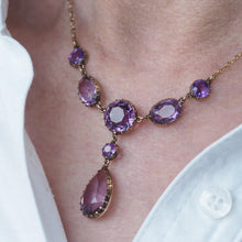 Load image into Gallery viewer, Antique Amethyst Necklace with Riviere/Drop Design 9K Gold c.1900
