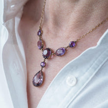 Load image into Gallery viewer, Antique Amethyst Necklace with Riviere/Drop Design 9K Gold c.1900
