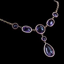 Load image into Gallery viewer, Antique Amethyst Necklace with Riviere/Drop Design 9K Gold c.1900
