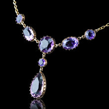 Load image into Gallery viewer, Antique Amethyst Necklace with Riviere/Drop Design 9K Gold c.1900
