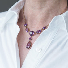 Load image into Gallery viewer, Antique Amethyst Necklace with Riviere/Drop Design 9K Gold c.1900
