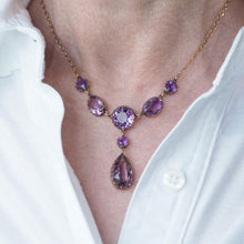 Load image into Gallery viewer, Antique Amethyst Necklace with Riviere/Drop Design 9K Gold c.1900

