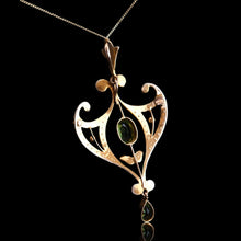 Load image into Gallery viewer, Antique Edwardian Peridot and Pearl Pendant Necklace 9K Gold Art Nouveau c.1900

