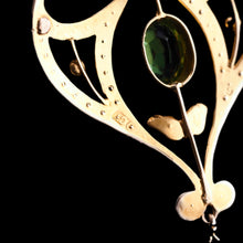 Load image into Gallery viewer, Antique Edwardian Peridot and Pearl Pendant Necklace 9K Gold Art Nouveau c.1900
