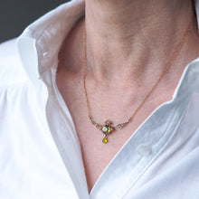 Load image into Gallery viewer, Antique Edwardian Peridot &amp; Pearl Necklace 9K Gold Art Nouveau c.1900
