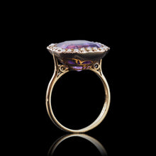 Load image into Gallery viewer, Antique Edwardian 18K Gold Amethyst &amp; Pearl Ring Emerald Cut - c.1900
