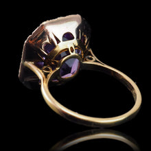 Load image into Gallery viewer, Antique Edwardian 18K Gold Amethyst &amp; Pearl Ring Emerald Cut - c.1900
