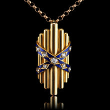 Load image into Gallery viewer, Antique Victorian 18K Gold Rose Cut Diamond &amp; Blue Enamel Pendant - c.1880
