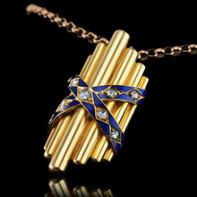 Load image into Gallery viewer, Antique Victorian 18K Gold Rose Cut Diamond &amp; Blue Enamel Pendant - c.1880
