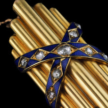 Load image into Gallery viewer, Antique Victorian 18K Gold Rose Cut Diamond &amp; Blue Enamel Pendant - c.1880
