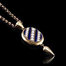 Load image into Gallery viewer, Antique Victorian 15K Gold Blue Enamel &amp; Pearl Pendant Locket Necklace - c.1880
